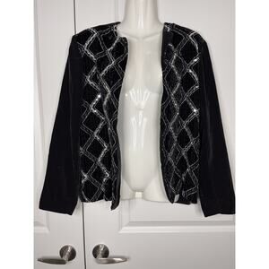 Susan Graver Vintage Open Velvet Braided Sequin Detail Party Jacket Size M